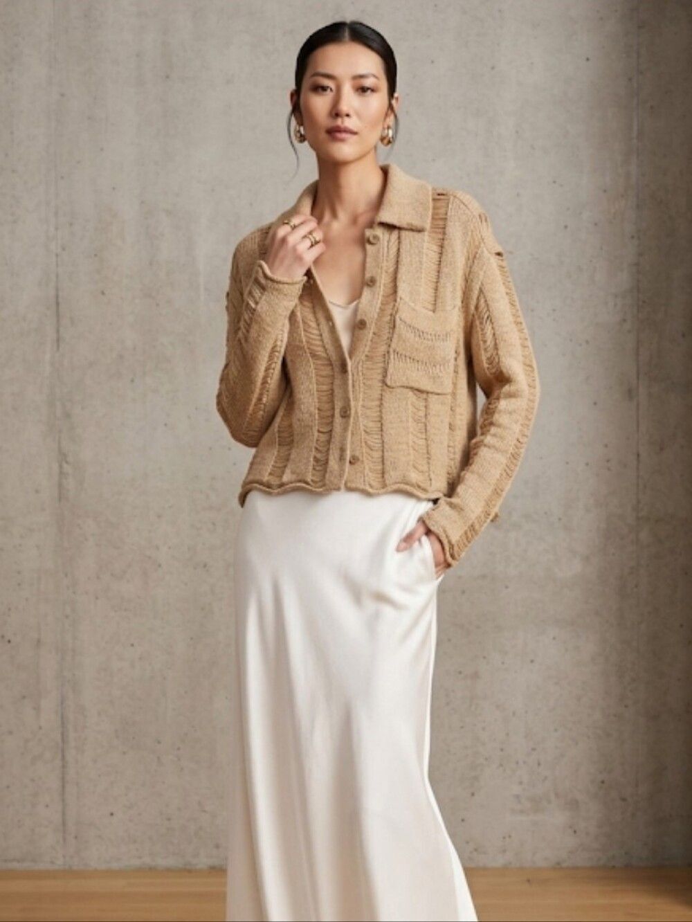 Free People Spring Summer Unique Linen Cotton Distressed Cardigan  Size S